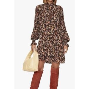 Derek Lam Collective Sz 52 (US 16) Fall Floral Dress Pleated Mini  Mock Neck